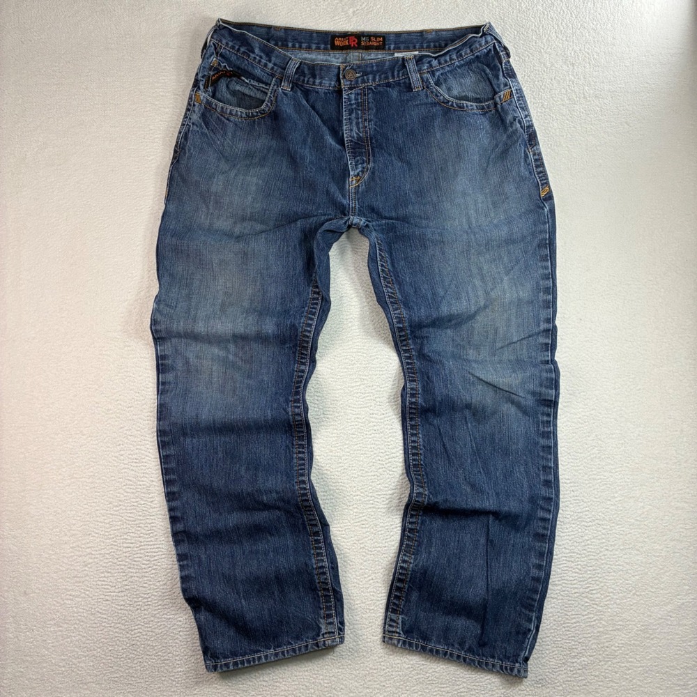 Ariat M5 Slim Straight FR Jeans Men 42x33 Blue Faded Denim Work Flame Resistant